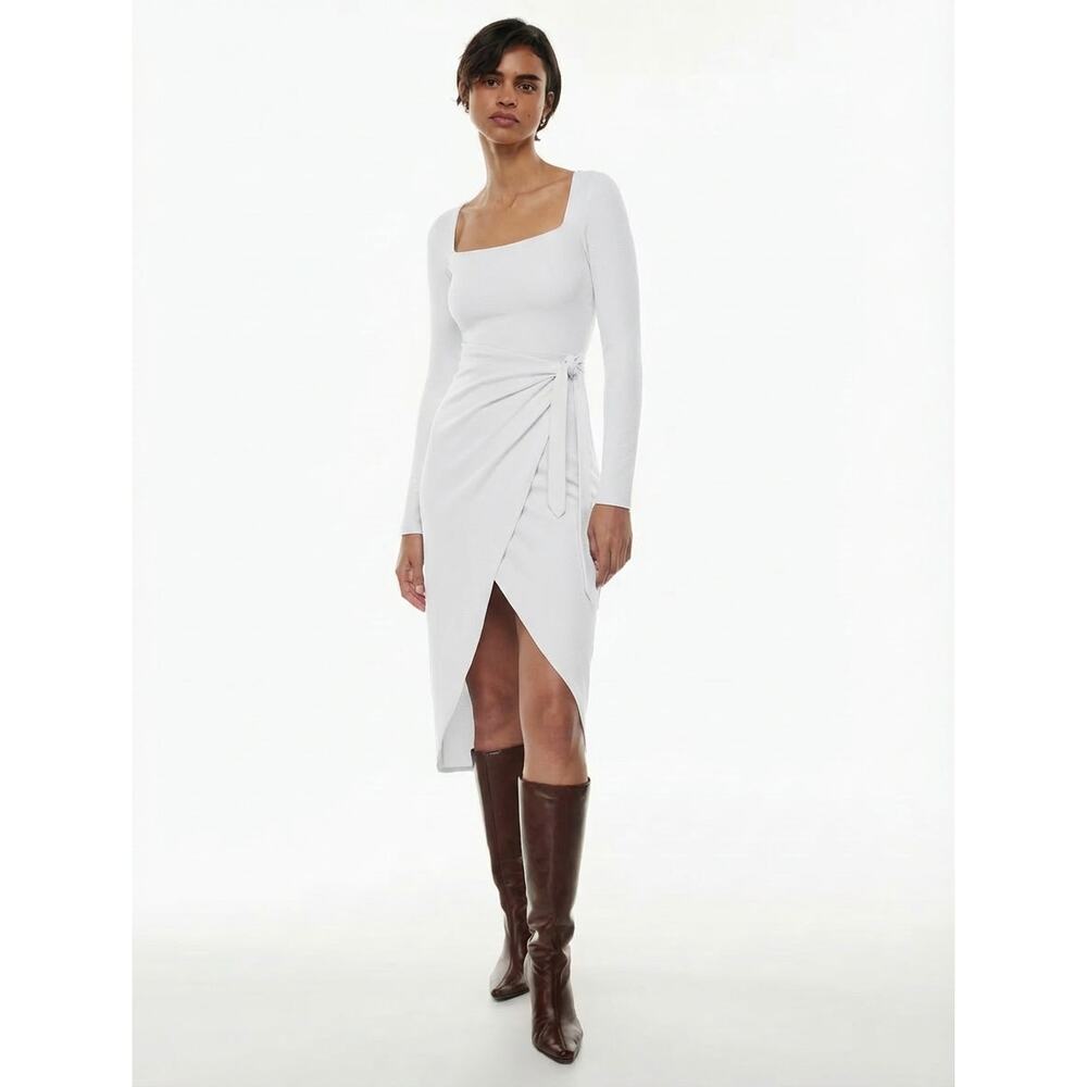 NWT Aritzia Wilfred Saturn Long Sleeve Frozen Gray Faux Wrap Midi Dress, size L